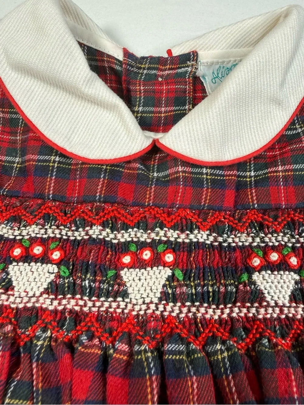VINTAGE ALISON SCOTT Smocked Tartan Plaid Dress 18m Heirloom Holiday Cottagecore